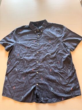 Slim Fit Navy Short Sleeve Button-Down Shirt by Unknown Brand